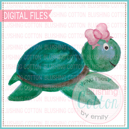 SWIMMING SEA TURTLE WITH BOW WATERCOLOR ART