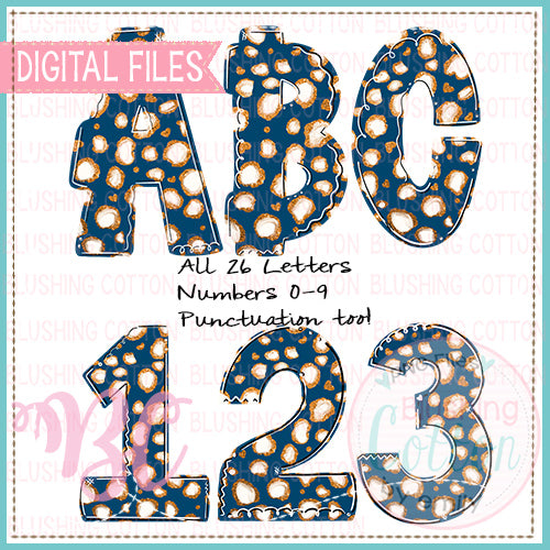 BLUE AND GOLD LEOPARD SPARKLE ALPHA NUMBERS PUNCTUATION FONT BCBC