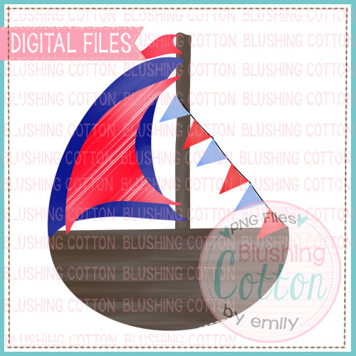 PATRIOTIC SAILBOAT WITH BANNER WATERCOLOR DESIGN  BCEH
