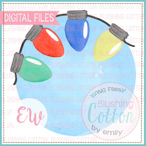 BLUE CIRCLE FRAME WITH CHRISTMAS LIGHTS WATERCOLOR DESIGN BCEW