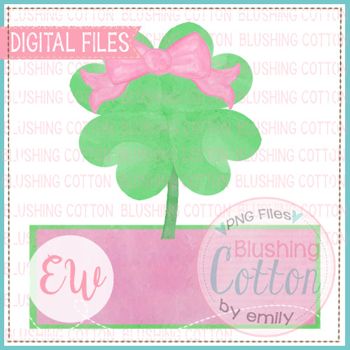 4 LEAF CLOVER WITH BOW AND NAMEPLATE PINK WATERCOLOR DESIGN BCEW