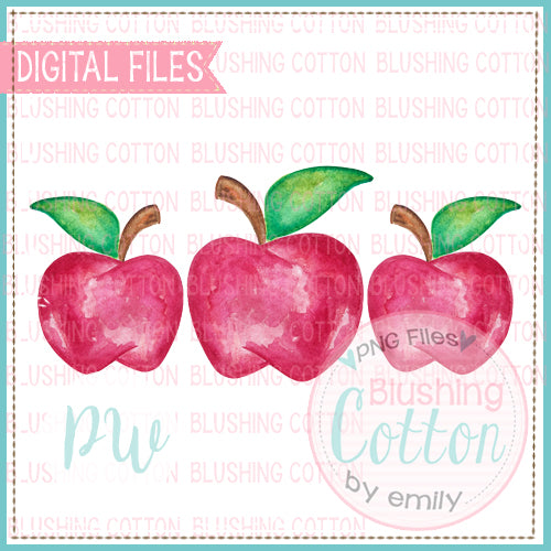 RED APPLE TRIO BACK TO SCHOOL WATERCOLOR PNG