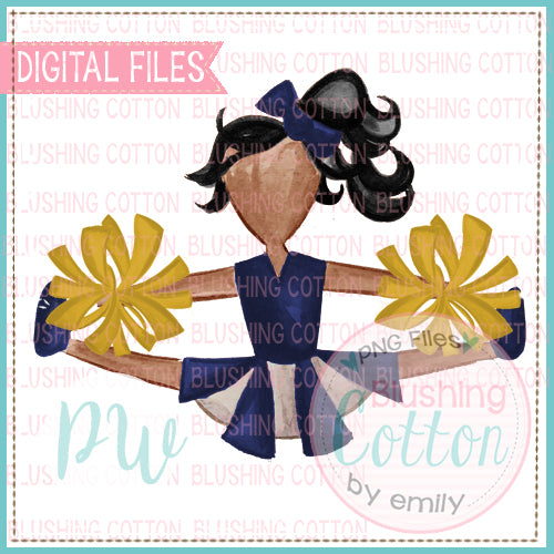 CHEERLEADER NAVY AND GOLD WITH BLACK HAIR WATERCOLOR DESIGN BCPW