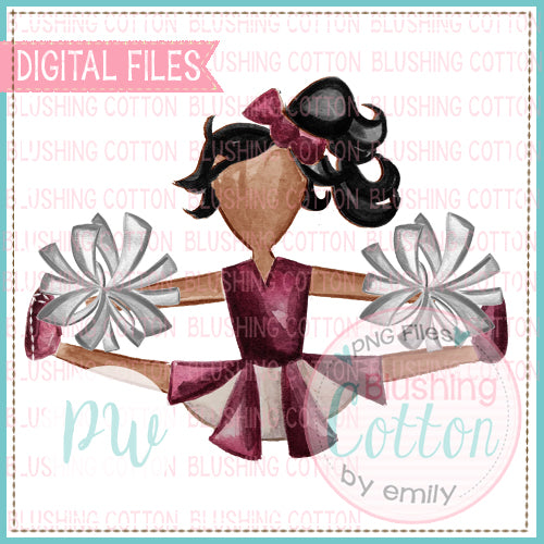 CHEERLEADER MAROON AND WHITE AFRICAN AMERICAN DESIGN WATERCOLOR PNG BCPW