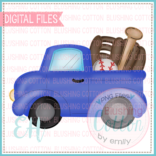 Baseball Truck Cornflower Blue Watercolor PNG Design    BCEH