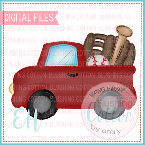 Baseball Truck Red Watercolor PNG Design   BCEH