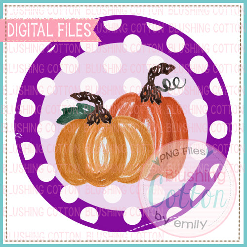 2 LITTLE PUMPKINS WITH PURPLE DOT CIRCLE DESIGN WATERCOLOR PNG BC