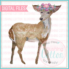 Load image into Gallery viewer, BABY DEER WITH FLOWERS STANDING WATERCOLOR ART