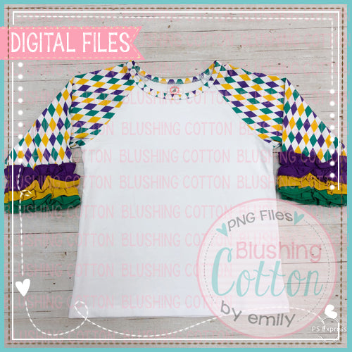 MARDI GRAS RAGLAN SHIRT WITH RUFFLE SLEEVES LAYOUT MOCK UP FROM ALL STITCHED UP BY ANGELA