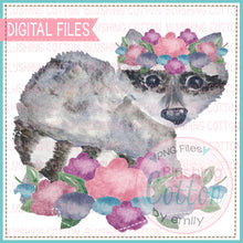 Load image into Gallery viewer, RACCOON WITH FLOWERS WATERCOLOR ART