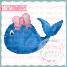 Load image into Gallery viewer, WHALE WITH BOW WATERCOLOR ART