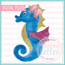 Load image into Gallery viewer, SEAHORSE WITH BOW WATERCOLOR ART