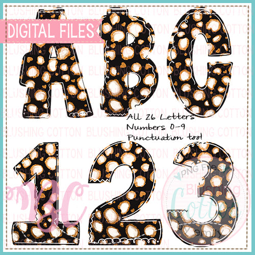 BLACK AND GOLD LEOPARD SPARKLE ALPHA NUMBERS PUNCTUATION FONT  BCBC