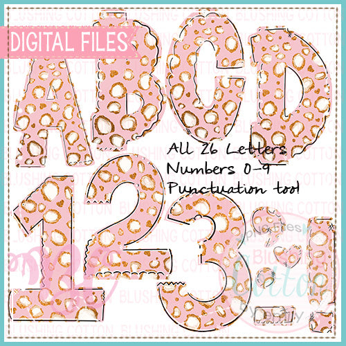 PINK AND GOLD LEOPARD SPARKLE ALPHA NUMBERS PUNCTUATION  BCBC