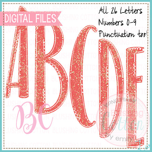 CORAL GLITTER SPARKLE ALPHA AND NUMBERS BUNDLE  BCBC