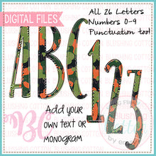 Load image into Gallery viewer, GREEN BLACK ORANGE CAMO ALPHA NUMBERS PUNCTUATION BUNDLE   BCBC