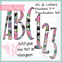Load image into Gallery viewer, PANSY AND ROSE FLORAL STRIPE ALPHA NUMBERS PUNCTUATION BUNDLE  BCBC