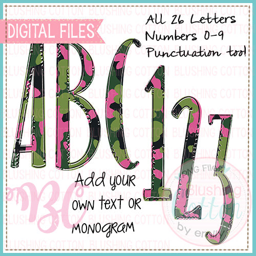 GREEN BLACK PINK CAMO ALPHA NUMBERS AND PUNCTUATION BUNDLE  BCBC