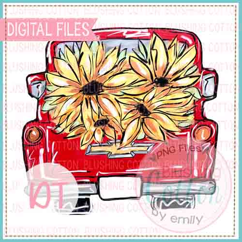 Red Chevy Truck With Sunflowers Design   BCDT