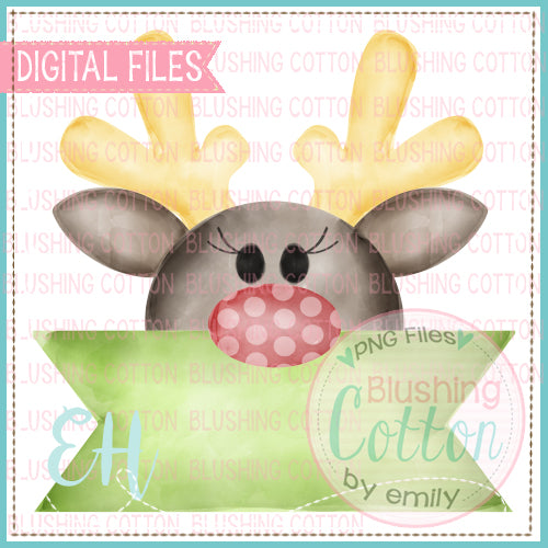 WATERCOLORED REINDEER GIRL PEEKING OVER BANNER  BCEH