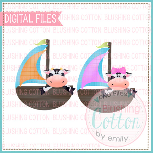 COW IN SAIL BOAT SET WATERCOLOR DESIGN  BCEH