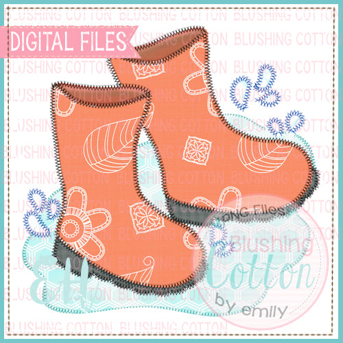 FAUX STITCH CORAL RAIN BOOTS SPLASHING - BCEH