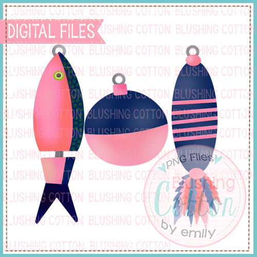 FISHING LURES IN PINK AND BLUE WATERCOLOR DESIGN  BCEH