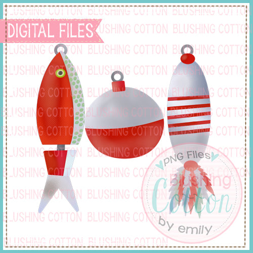 FISHING LURES IN RED AND GRAY WATERCOLOR DESIGN  BCEH