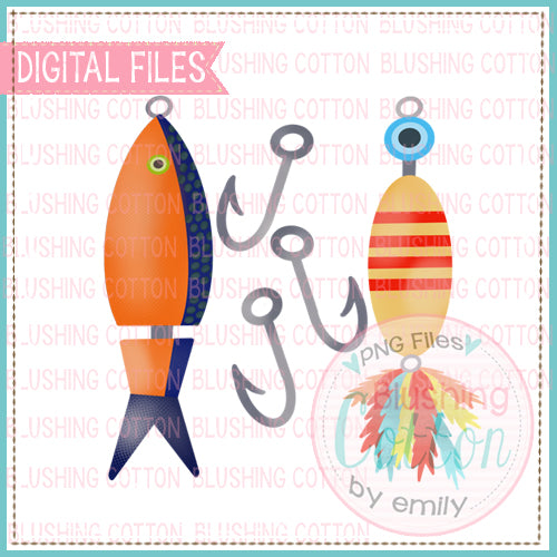 FISHING LURES WITH HOOKS FOR BOYS WATERCOLOR DESIGN  BCEH