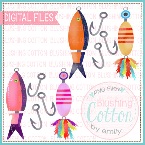 FISHING LURES WITH HOOKS SET WATERCOLOR DESIGN  BCEH