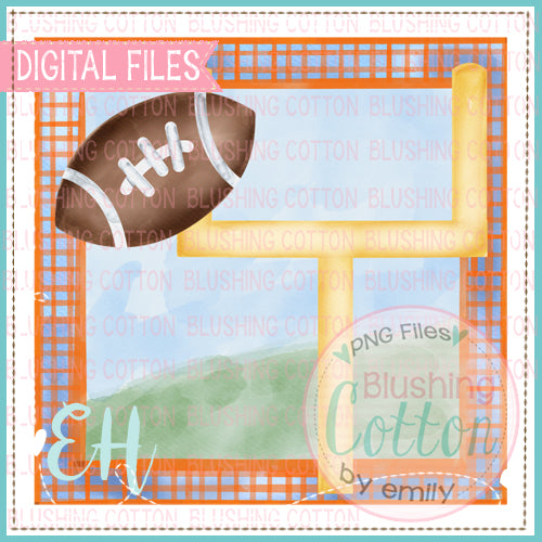 FOOTBALL GOAL IN ORANGE AND BLUE GINGHAM FRAME    BCEH
