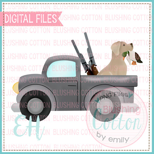 GRAY DUCK  HUNTING TRUCK WITH YELLOW LAB    BCEH