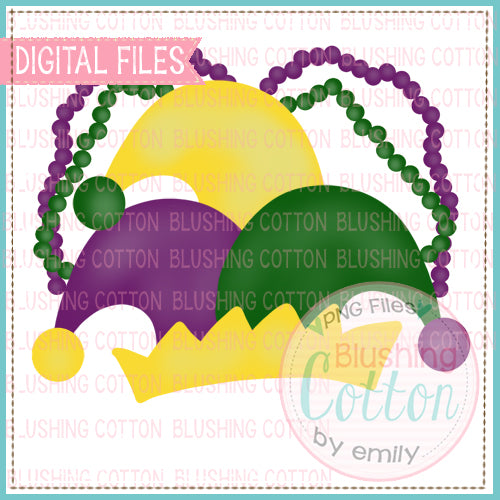 MARDI GRAS HAT AND BEADS WATERCOLOR DESIGN FOR PRINTING AND OTHER CRAFTS BCEH