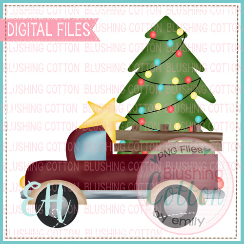 Maroon Farm Truck With Christmas Tree Design   BCEH