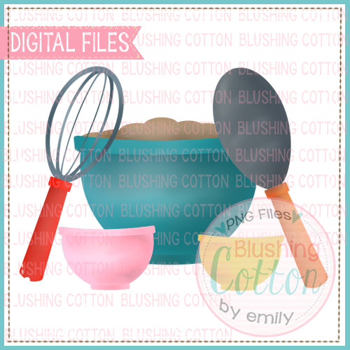 MIXING BOWL WITH WHISK AND SPOON WATERCOLOR DESIGN  BCEH