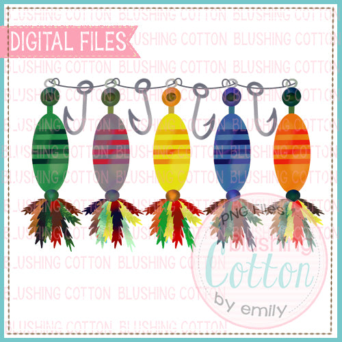 MULTICOLORED FISH LURES WATERCOLOR DESIGN  BCEH