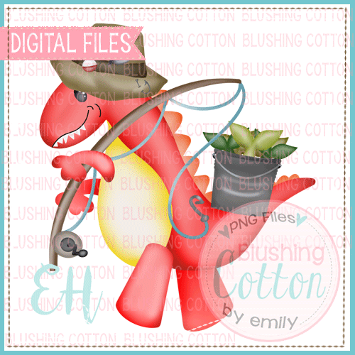 Red Fishing Silly Dinosaur Design   BCEH