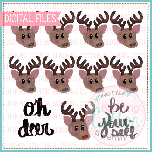 REINDEER GROUP WITH OH DEER BE YOURSELF WATERCOLOR DESIGN BCEH