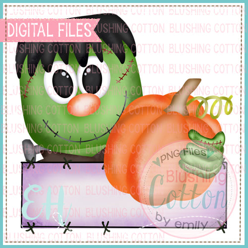 SMILEY FRANKIE HOLDING PUMPKIN WITH NAME PLATE DESIGN  BCEH