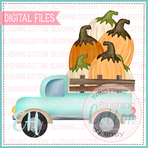 Teal Farm Truck With Pumpkins Design    BCEH