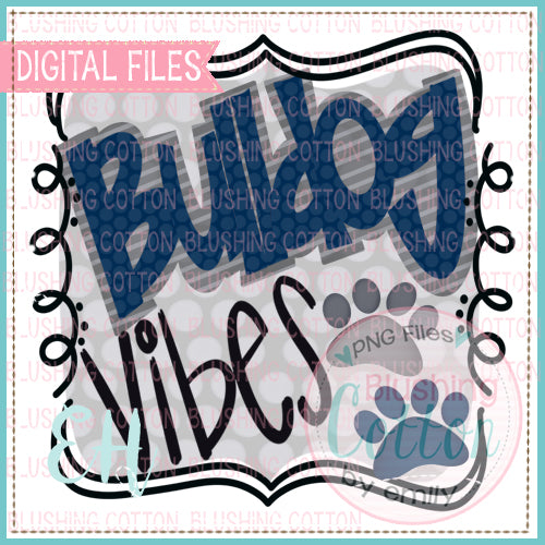 VIBES BULLDOG IN NAVY BLUE AND SILVER WATERCOLOR DESIGNS BCEH