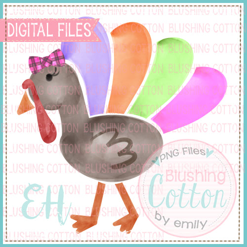 WATERCOLOR PIECED TURKEY GIRL WITH BOW - BCEH