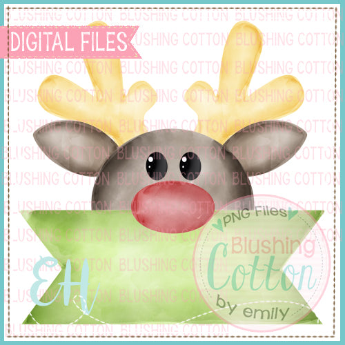 WATERCOLORED REINDEER PEEKING OVER BANNER  BCEH