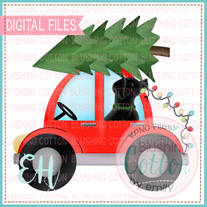 CHRISTMAS RED CAR WITH BLACK LAB - BCEH