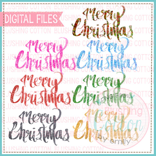 MERRY CHRISTMAS WORDING IN GLITTER SET WATERCOLOR DESIGN BCEH