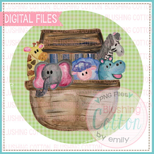 NOAH'S ARK WITH GREEN GINGHAM CIRCLE BACKGROUND WATERCOLOR DESIGN BCEH