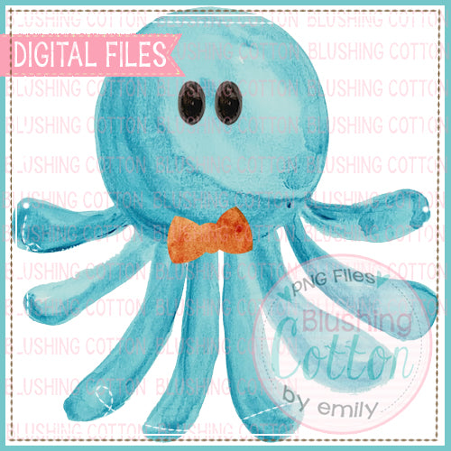 OCTOPUS AQUA WITH BOW TIE WATERCOLOR DESIGN BCEW