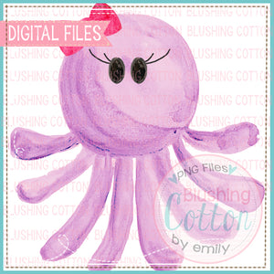 OCTOPUS PURPLE WITH BOW WATERCOLOR DESIGN BCEH