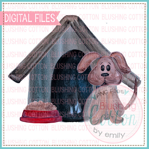 CURIOUS PUPPY DOG HOUSE WATERCOLOR DESIGN BCEH