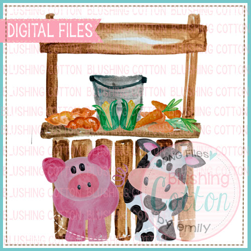 FARMER'S MARKET STAND COW PIG WATERCOLOR DESIGN- BCEH